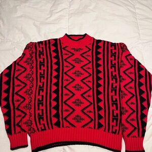 Bold Red and Black Patterned Crewneck Sweater